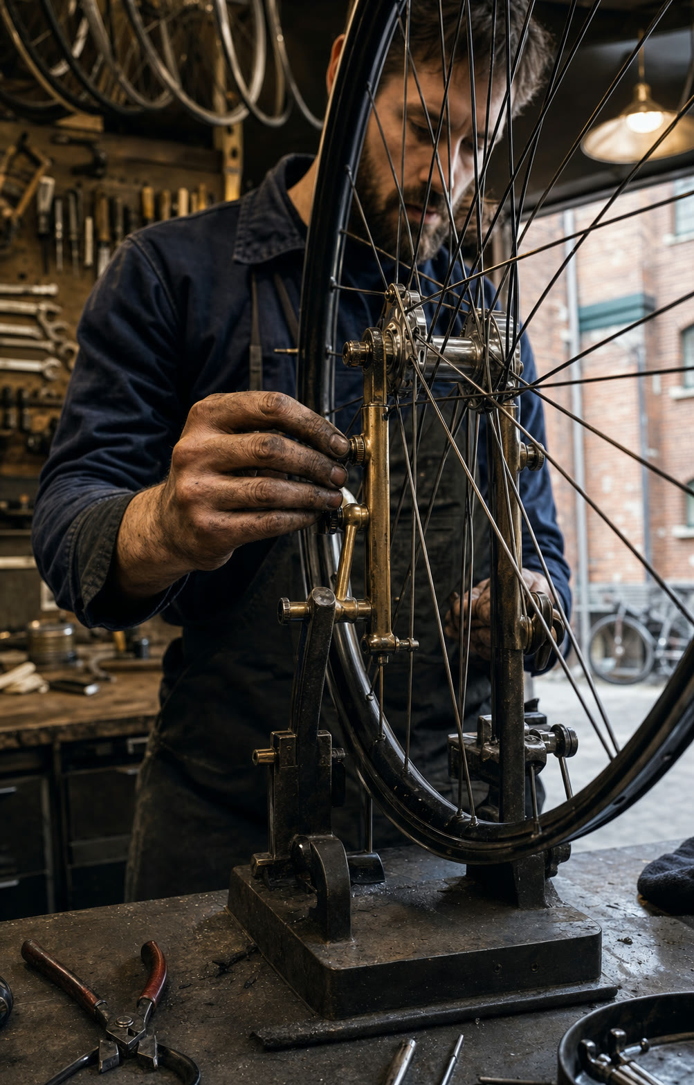 Fahrradmechaniker in seiner Werkstatt
